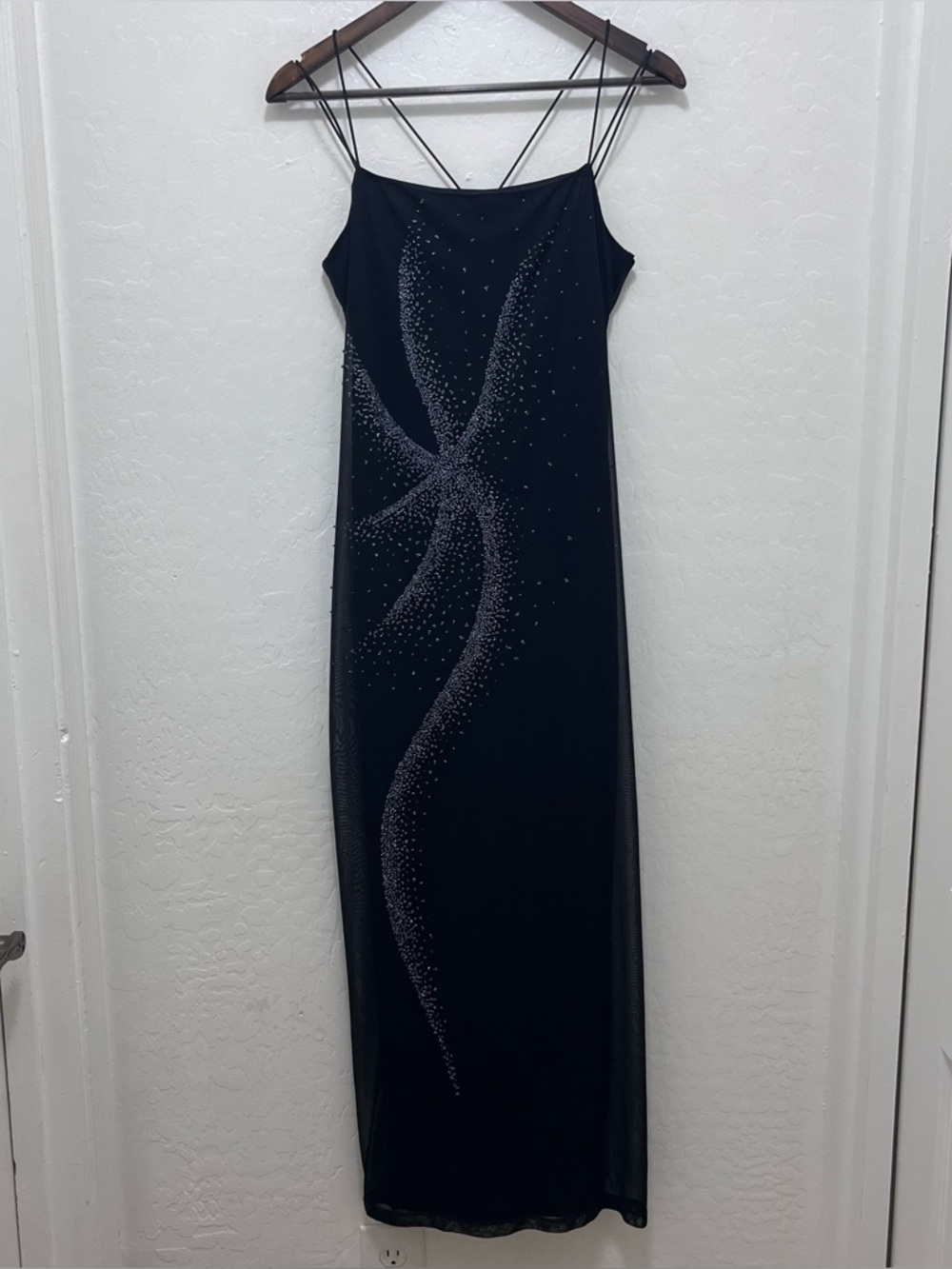Vintage Byer Too! Y2K Black Mesh Beaded Midi Dress M Whimsigoth Fairycore